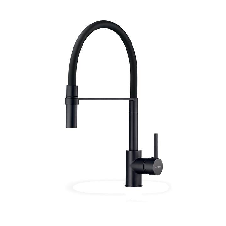 Baterie bucatarie Pyramis SERINA Rubber, monocomanda, pipa inalta flexibila, corp din alama, finisaj negru mat