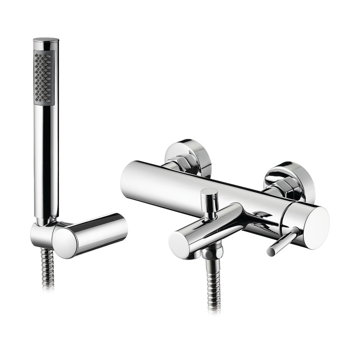 Baterie cada si dus Pyramis ROTA PLUS, monocomanda, corp din alama, furtun si para dus incluse, finisaj crom