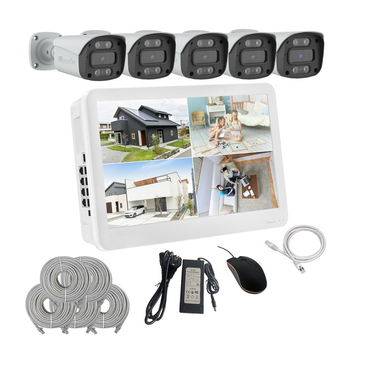 Sistem supraveghere video Hikvision 4 camere de exterior 5MP Turbo HD cu IR 40M, full accesorii cu HARD 1TB, live internet