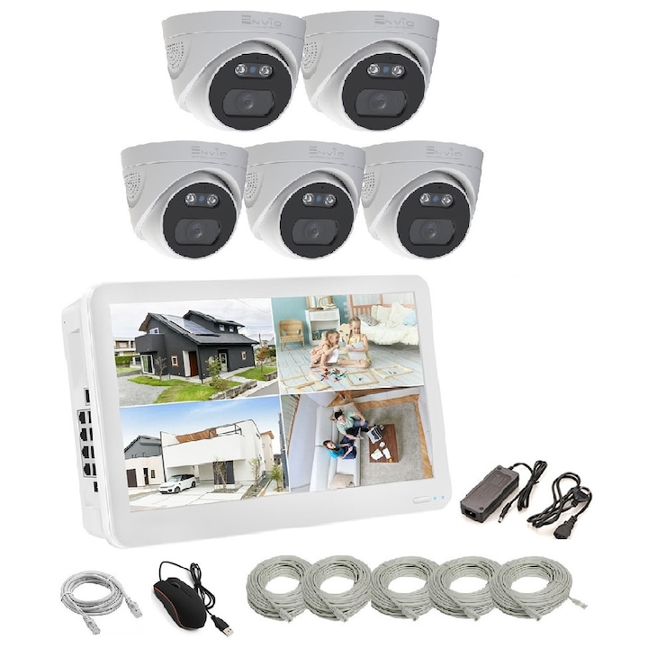 Kit de supraveghere video ENVIO complet IP POE cu 6 camere FULL COLOR 5MP PESS-KIT6CHMDFM70H500S-DLM