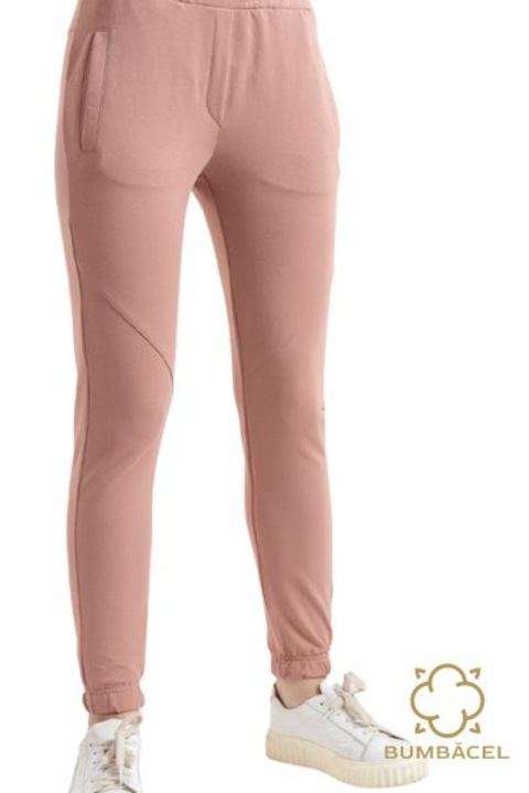 Pantaloni cu manseta elastica si buzunare, Roz