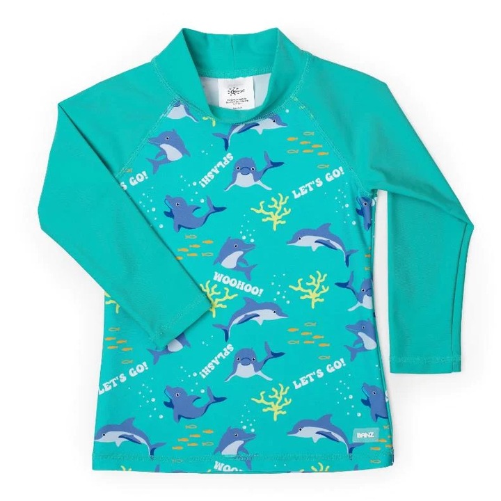 Bluza Inot-Plaja, UPF50+, Baietei, Banz, Turcoaz