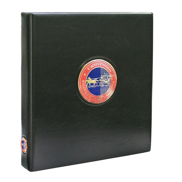 Албум за картички, Premium 7335, Safe Albums, черна екологична кожа, гравирана метална плоча, 10 прозрачни фолиа, 20 джоба 195 х 245 мм