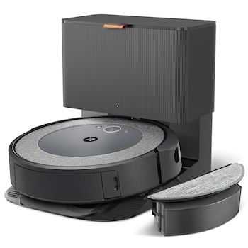 Robot de aspirare cu mop, iRobot Combo i5+, i557840, golire automata in CleanBase, sistem de curatare Aeroforce in 4 etape, recipient lavabil, wi-fi, navigare inteligenta si harta, control prin aplicatia iRobot Home, Dirt Detect, gri/negru