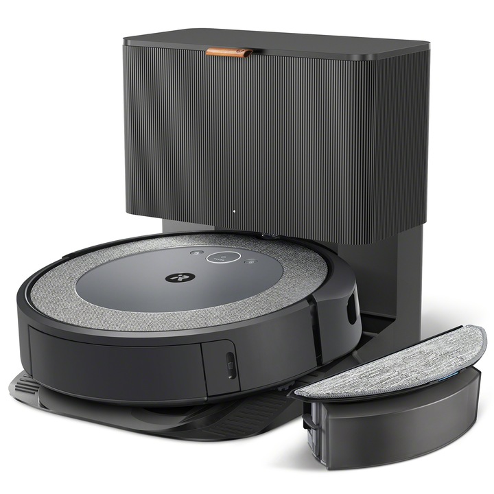 Робот прахосмукачка iRobot Combo i5+ i557840, С моп, Автоматично изпразване в CleanBase, Система за почистване Aeroforce в 4 степени, Миещ се контейнер, wi-fi, Смарт навигация и карта, Иправление чрез приложението iRobot Home, Dirt Detect, Сив/Черен