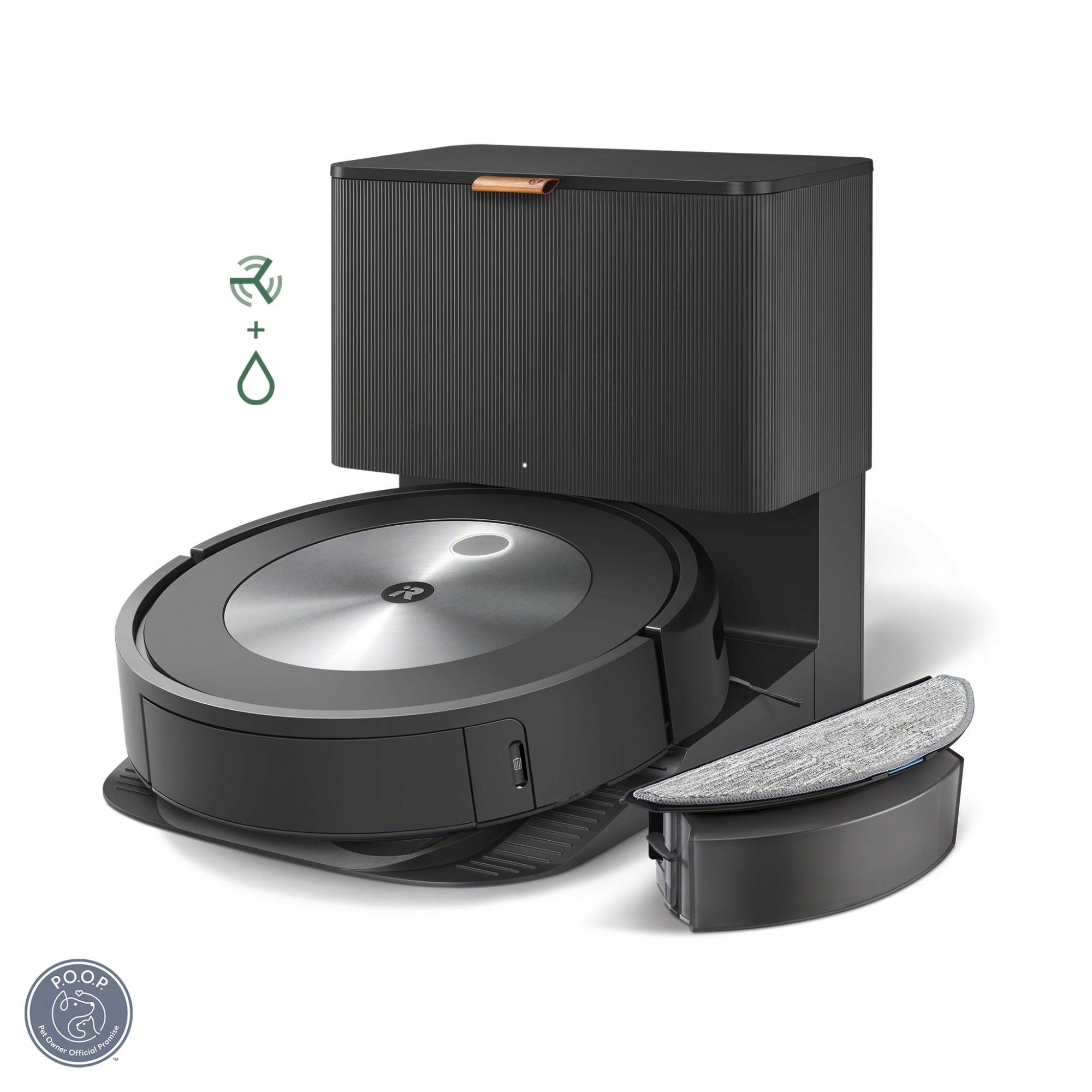 Robot de aspirare cu mop, iRobot Combo j5+, j557840, golire automata in CleanBase, sistem Aeroforce in 4 etape, recipient lavabil, ocoleste obstacolele - PrecisionVision, harti in aplicatia iRobot Home, Dirt Detective, gri/negru