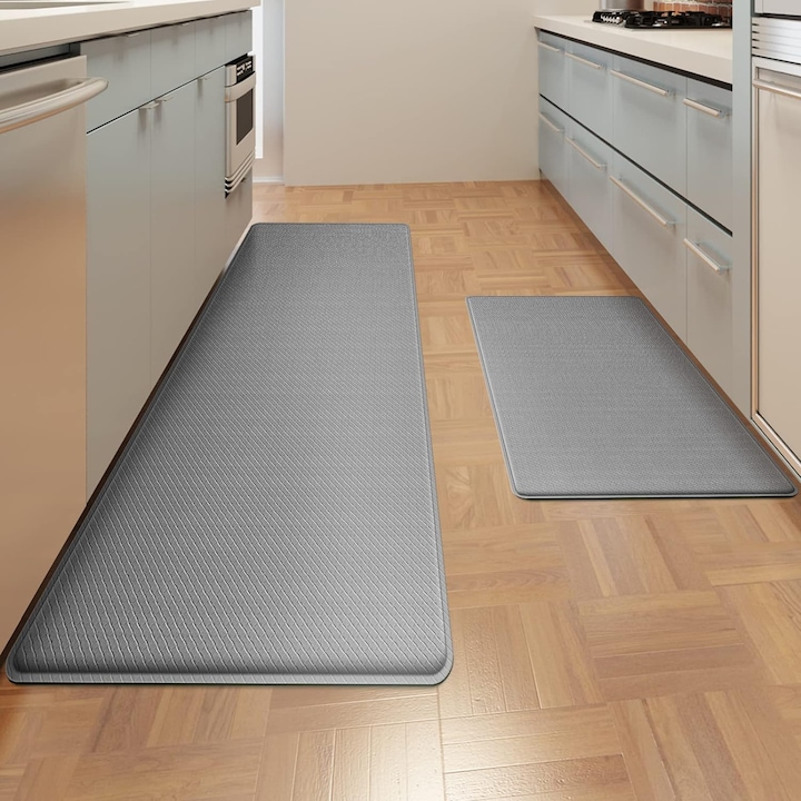 2 db Longziming konyhai szőnyeg készlet, csúszásmentes, vízálló, kényelmes, szürke, 44x74 cm és 44x120 cm