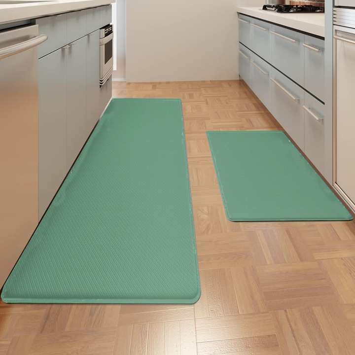 2 db Longziming konyhai szőnyeg készlet, csúszásmentes, vízálló, zöld, 44x74cm és 44x150cm