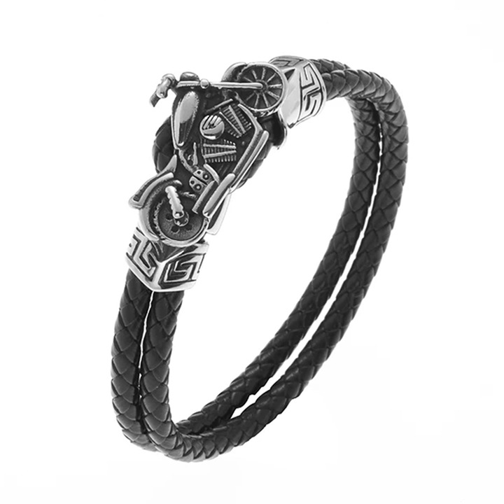 Bratara retro cu pandantiv motocicleta, model freedom drive, tematica free life, unisex, neagra, EFAYN