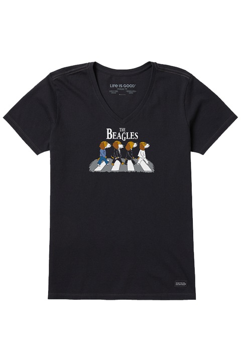 Tricou negru pentru dama cu model The Beagles Crusher Vee, Life Is Good, Negru