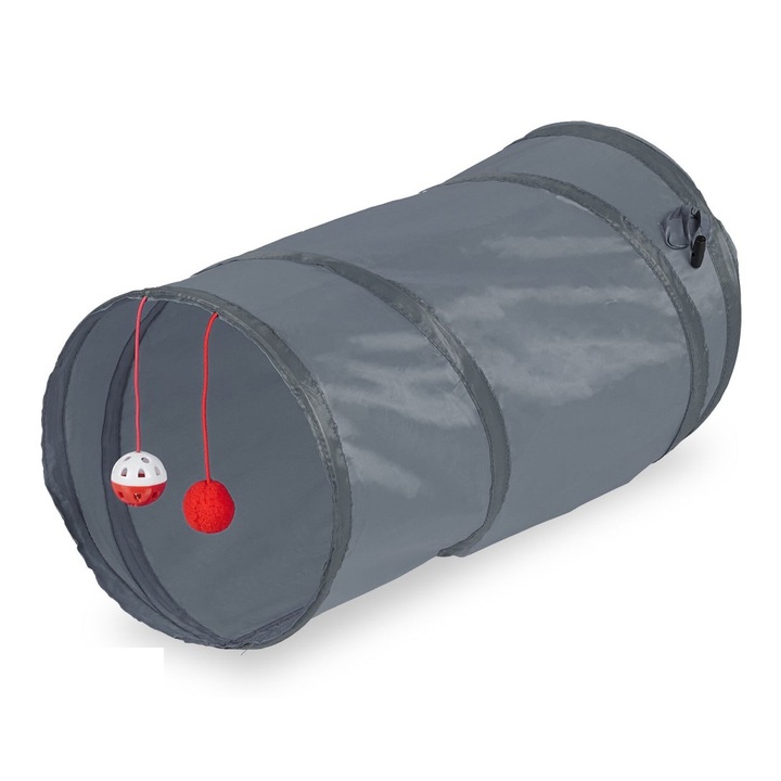 Tunel de joaca pentru pisici, Relaxdays, pliabil, 48cm x 25cm, gri