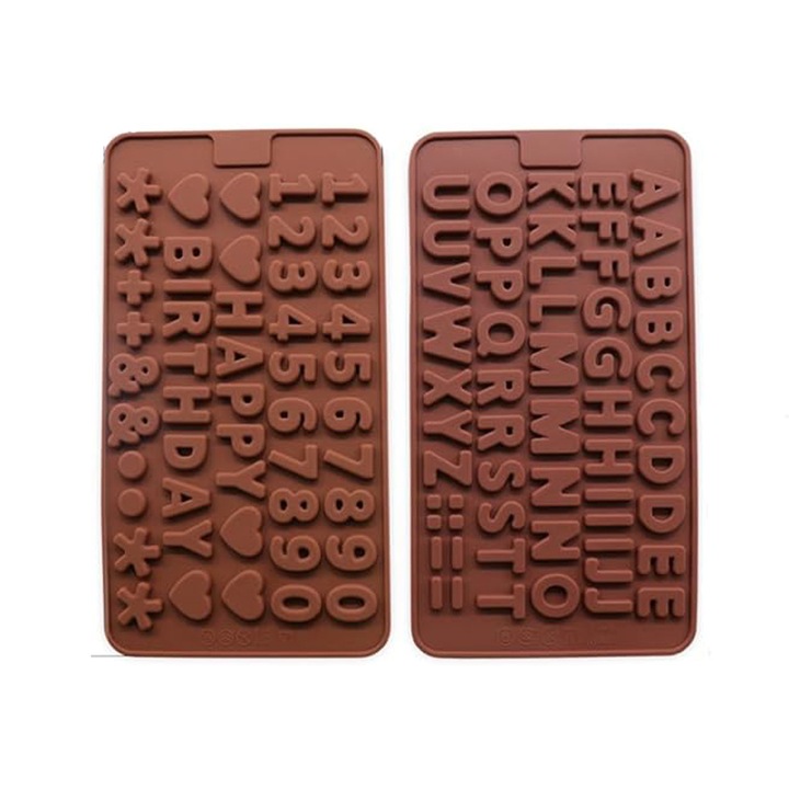 Set 2 forme prajituri, Silicon, Model Litere/Cifre, DIY, Maro