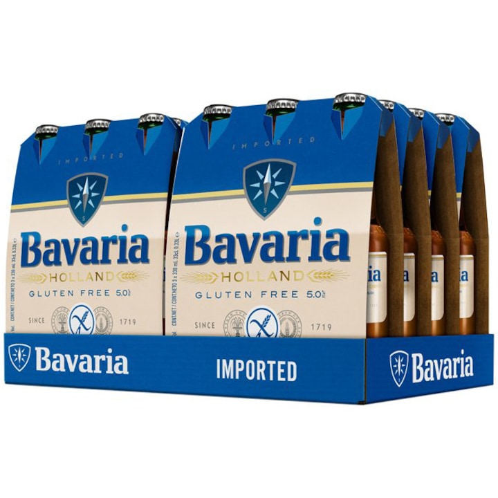 Bere blonda Bavara Premium fara gluten 5.5%, sticla, 24 x 0.33l