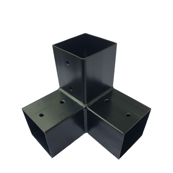 Element de imbinare grinda lemn, 3 conexiuni, Lucco, Fier, Negru, 150x150