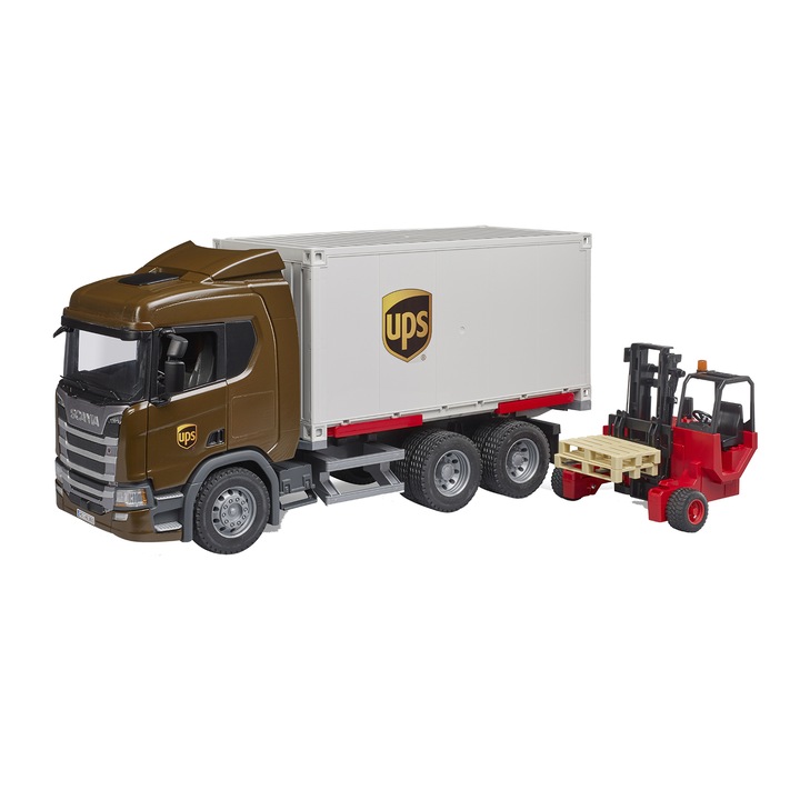 Камион Bruder - UPS Scania Super 560R и мотокар, 1:16