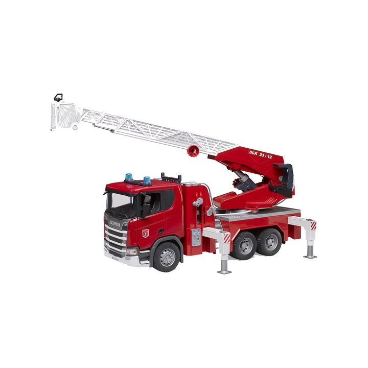 Пожарна кола Bruder - Scania Super 560R, Със стълба, водна помпа и сирена, 1:16