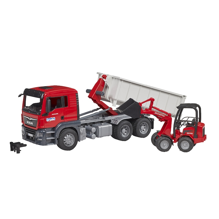Camion Bruder - Man TGS, cu container roll-off si incarcator compact Schaffer, 1:16