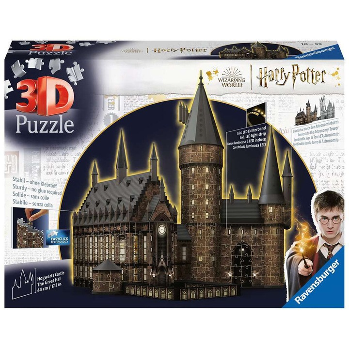 Пъзел 3D Ravensburger - Harry Potter, Главна зала, с LED, 540 части