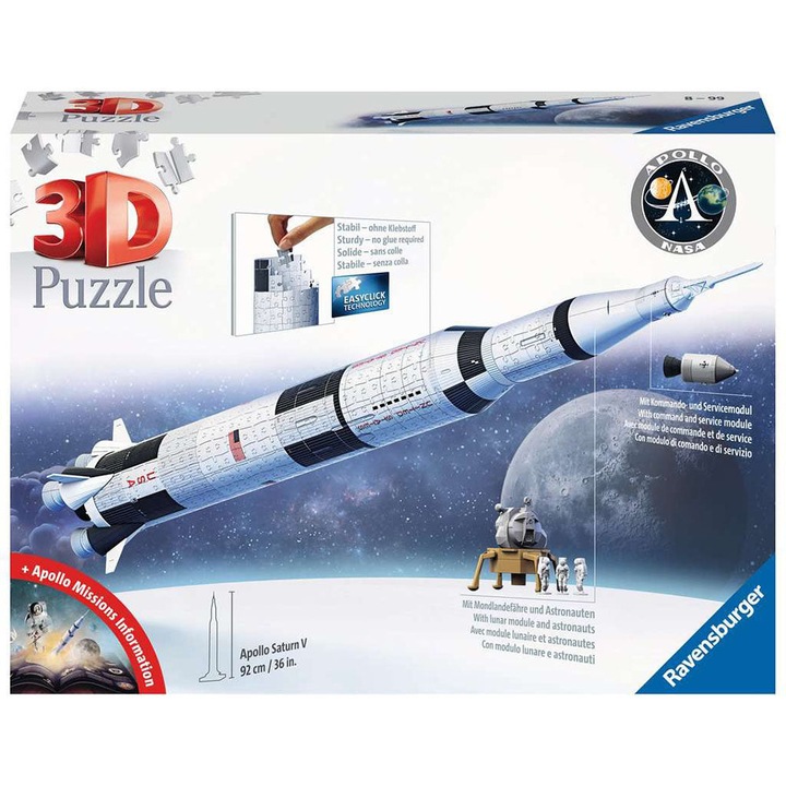 Пъзел 3D Ravensburger - NASA Apollo Saturn V, 440 части