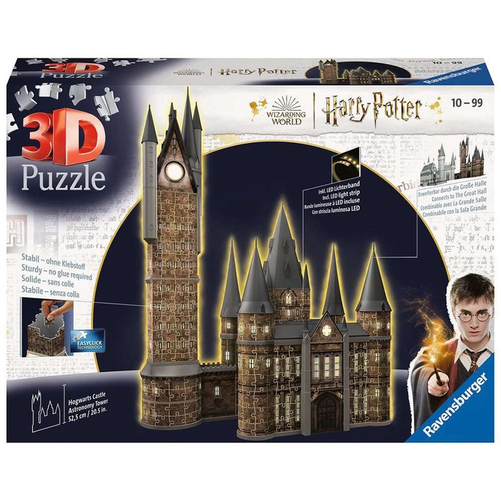 Пъзел 3D Ravensburger - Harry Potter, Астрономическа кула, с LED, 540 части