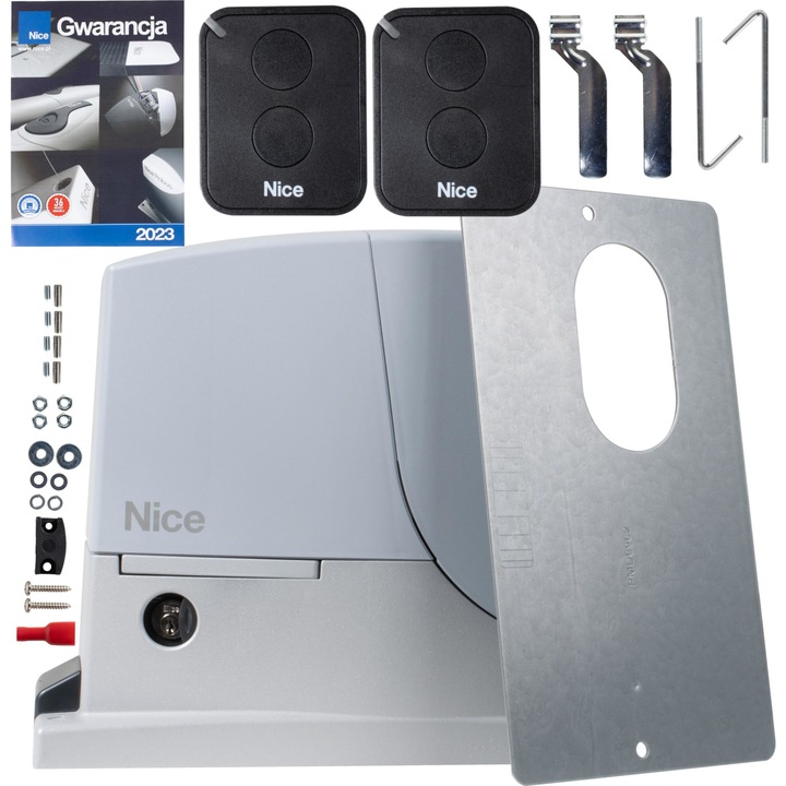 Set de automatizare pentru porti batante, NICE, ROX 1000 ERA FLOR, Motor ROX1000 + 2x Telecomanda FLO2RE + Comutatoare mecanice de limita + 2x Cheie + Baza de montaj + Accesorii, Gri/Negru