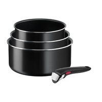 Set 4 piese Tefal Ingenio Easy Cook & Clean, oala de 16 / 18 / 20 cm, maner detasabil, invelis antiaderent, inductie, negru