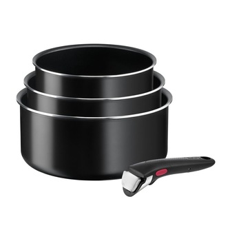 Set 4 piese Tefal Ingenio Easy Cook & Clean, oala de 16 / 18 / 20 cm, maner detasabil, invelis antiaderent, inductie, negru