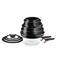 Set 13 piese vase de gatit Tefal Ingenio Easy Cook & Clean, inductie, oale 16 / 20 cm, tigai 22 / 28 cm, tigaie saute 24 cm, tigaie wok 26 cm, 2 manere, 2 capace ermetice 16 / 20 cm, 3 capace de sticla 16 / 20 /24 cm, maner detasabil