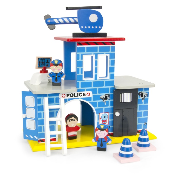 Postul de politie din lemn, inchisoare, figurine, Leomark, dimensiuni 27 x 14 x 21,5 cm