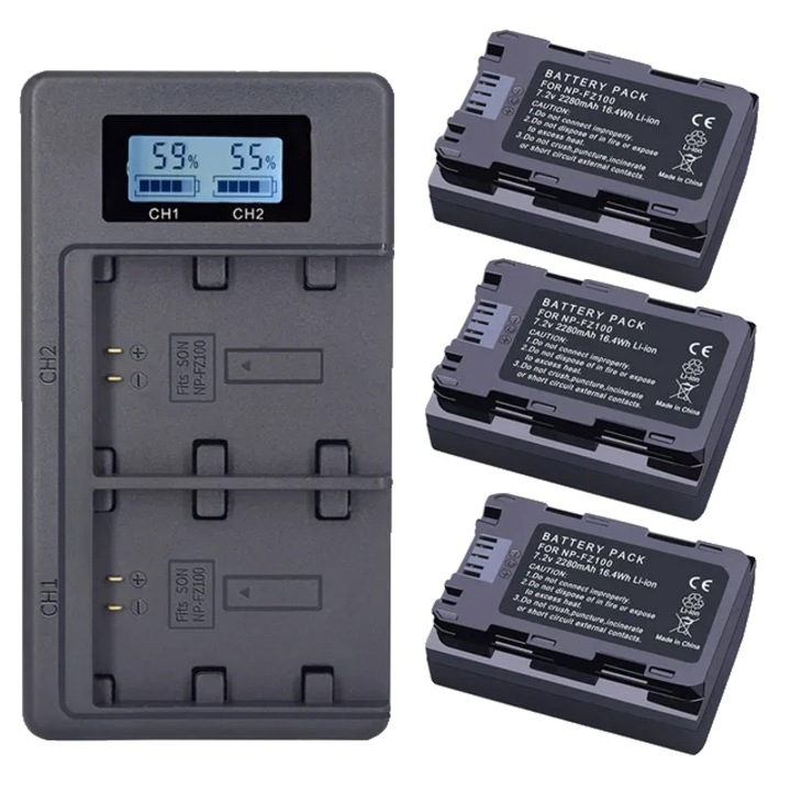 Set 3 Acumulatori si incarcator, NP-FZ100, pentru Sony