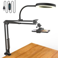 Suport pentru telefon de birou, cu 6'' Lampa circulara, BYONDSELF®, Lumina Rece/Calda/Neutra, Clema de brat metalic, Flexibil, pentru Vlog, Inregistrare video, Negru