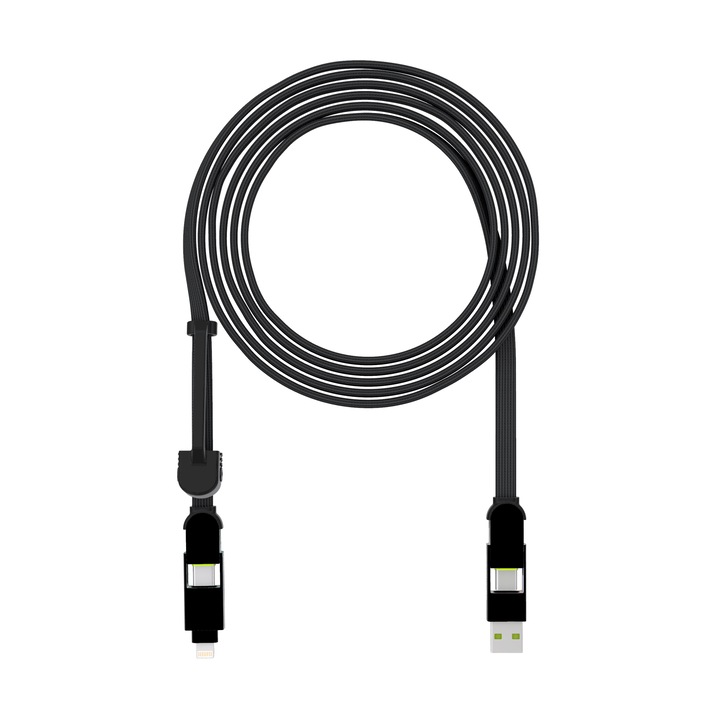 Töltőkábel otthoni és Utazási használatra 6 az 1-ben Rolling Square inCharge XL - 3 méter, teljesítmény 100W-ig, Urban Black