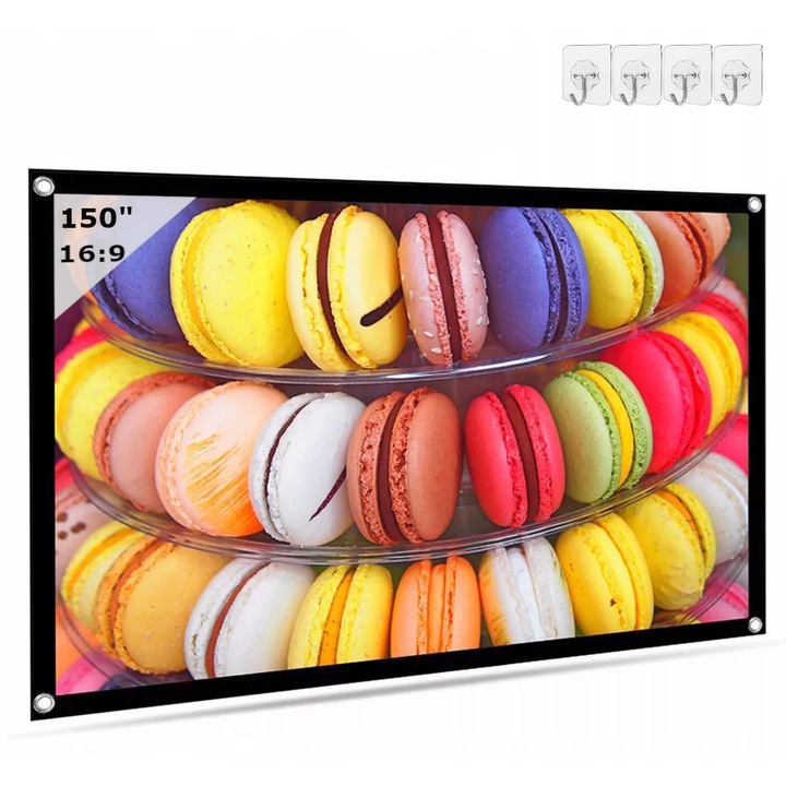 Ecran de proiectie Zenwire®, portabil si pliabil, 16:9, 332×187 cm, 150 Inch, material alb mat, suport prindere inclus