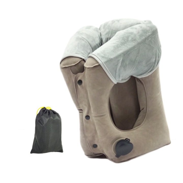 Perna de voiaj gonflabila, WALALLA, cu geanta de depozitare/husa din stofa, potrivita pentru avioane, autobuze, masini, gat, suport confortabil pentru cap, gat si talie, 30 x 30 x 45 cm