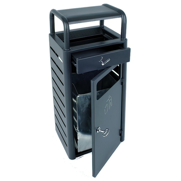 Кошче за боклук с пепелник, Сиво, SMHAT-1271-DGRY-2024