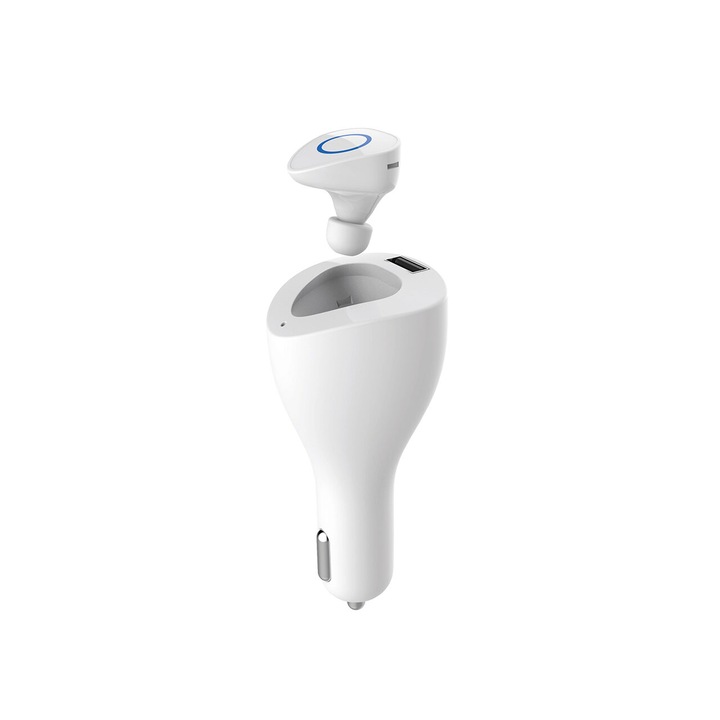 Devia Bluetooth Vortex слушалка, със зарядно за кола 2.1A, бяла