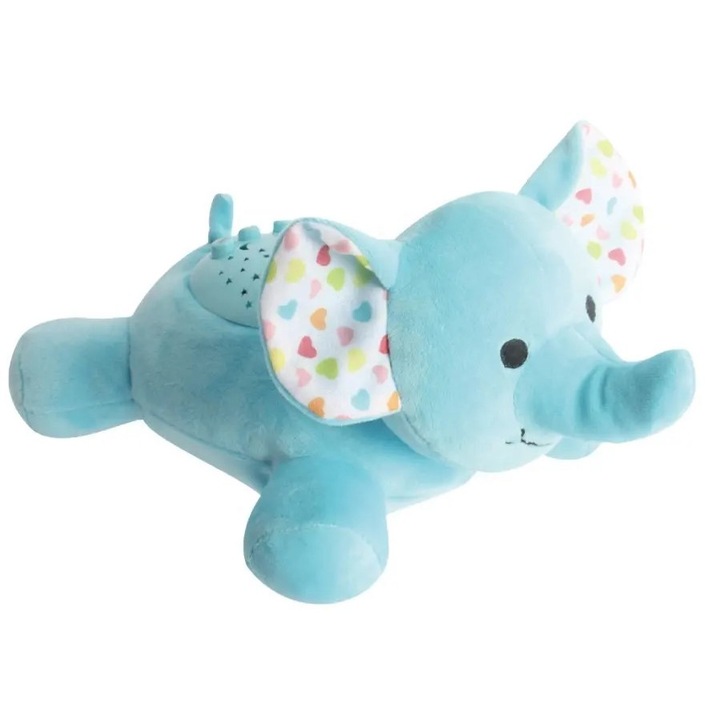 Jucarie interactiva proiector Elefantel de plus 25 cm cu cantece de leagan