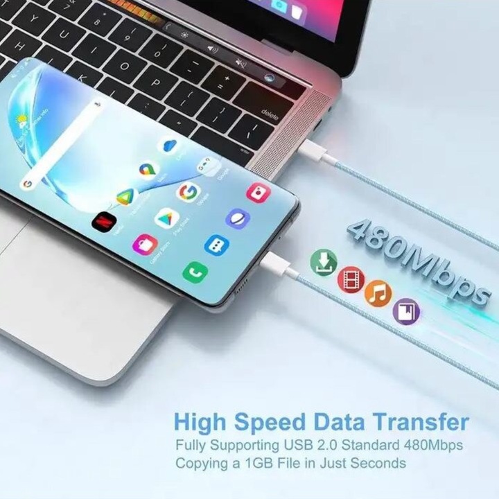 Type-C adatkábel, kompatibilis iPhone 15, 15 pro Max telefonnal, gyorstöltés, tartós és kiváló minőségű, 1M, fehér-szürke