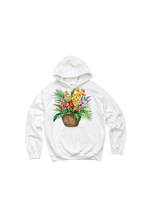 Prestige-Boutique Мъжка качулка, Кошница с цветя 6, бяла, XL