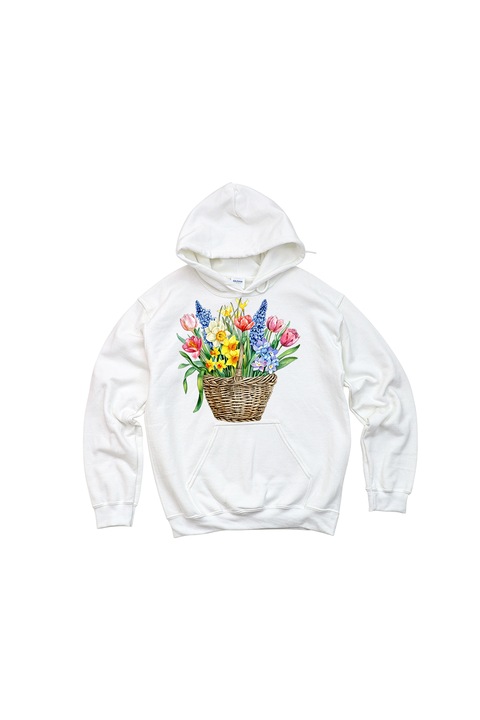 Prestige-Boutique Мъжка качулка, Кошница с цветя 21, бяла, XL