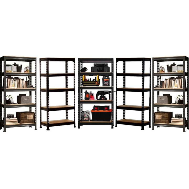 Handlekraft Fém tárolópolc 5 db polccal, egyenként 175 kg/polc, polcmagasság állítható, 200x90x40cm, változatos és egyszerű összeszerelés, acél