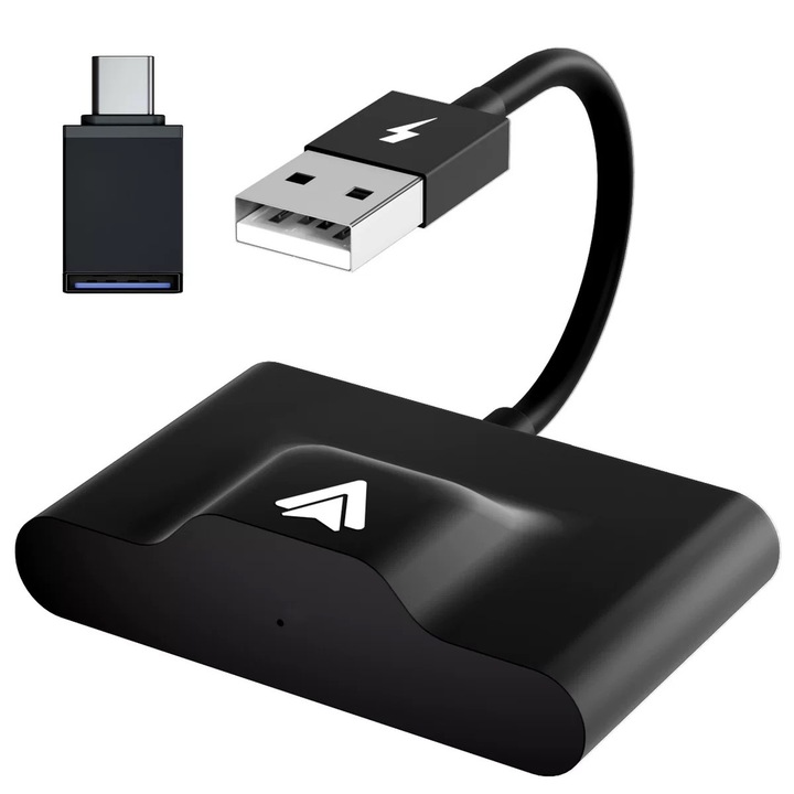 Adaptor auto wireless Android, WiFi 5GHz, se conecteaza automat, configurare usoara Plug and Play, voce Google, sundiguer, Negru
