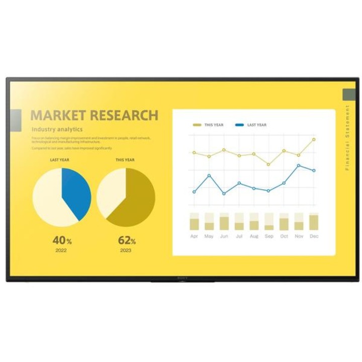 Sony 75"-es FW-75EZ20L IPS LED professzionális képernyő, UHD 3840 x 2160, HDMI, WiFi, fekete hangszórók