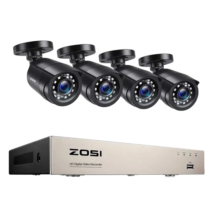 Kit complet supraveghere 5 MP lite Hiwatch by Hikvision Turbo HD cu 4 camere Bullet IR 20m, alimentator, cabluri, mufe, HDD 1 Tb, vizualizare pe internet