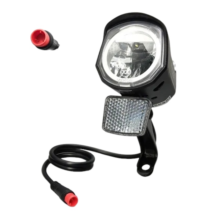 Lumina LED far fata, mufa 2 pini waterproof, CUS7OMind, bicicleta electrica, montare universala, Black