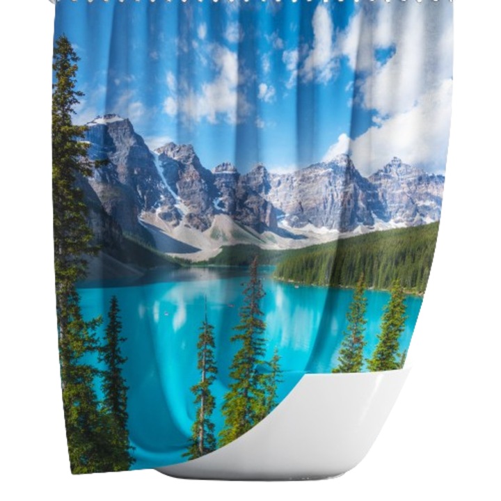 Perdeau de dus textil, 180x200cm, cu inele suspendate, Muntii Stancosi, imprimat digital