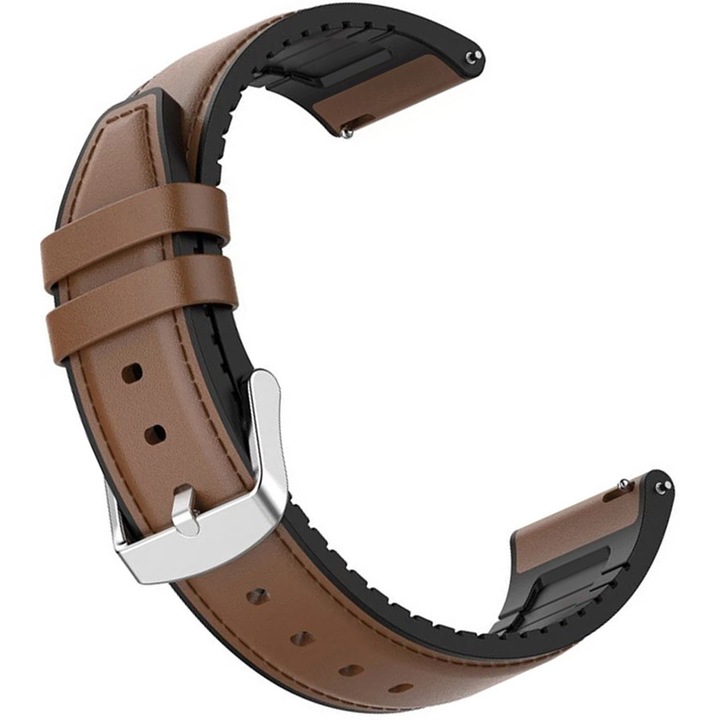 Каишка от кожа и силикон BEYOND, за Huawei GT, GT2, GT3, 3, 4, Samsung Galaxy, ширина 22 мм, кафява