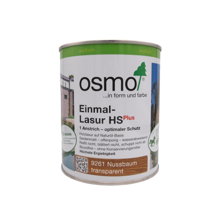 Lazura pentru exterior, Osmo, One Coat Only HS Plus, aplicare intr-un singur strat, culoare nuc, semi-mat, 0,75 L