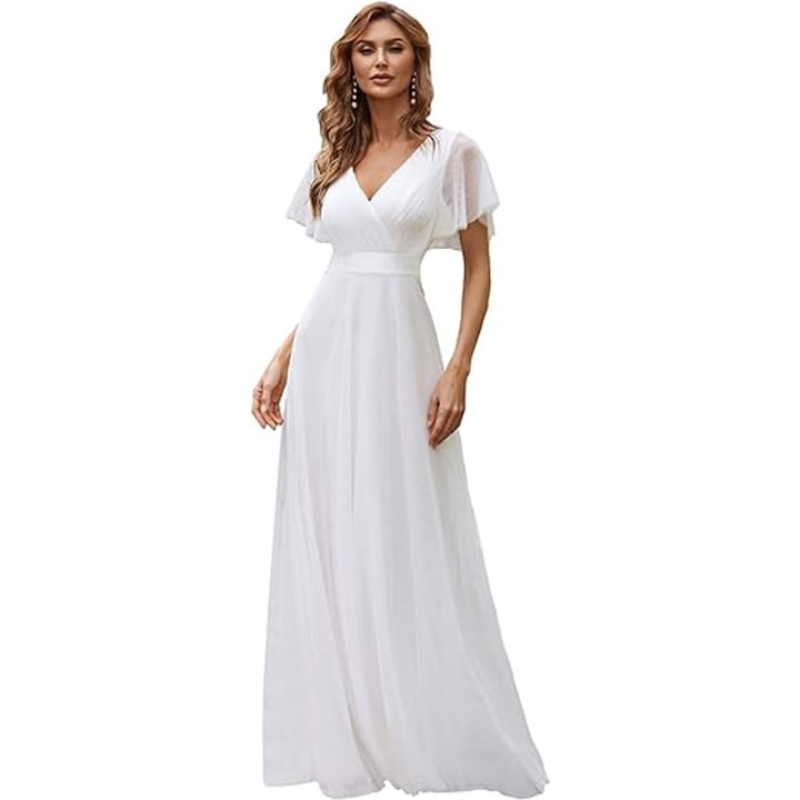 Rochie de domnisoara de onoare cu decolteu dublu in V, cu talie inalta, in fata, 38-40 EU