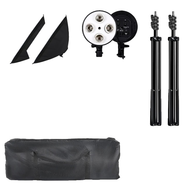 Kit de iluminat pentru softbox fotografie, fotografiere continua, accesorii baza E27, bec 8 buc 40 W